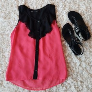 Pink and black blouse! Fun ruffle detail